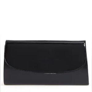 Black leather clutch with a chain